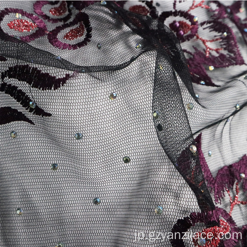ドレス用の薄紫色のインド刺繍レース生地
